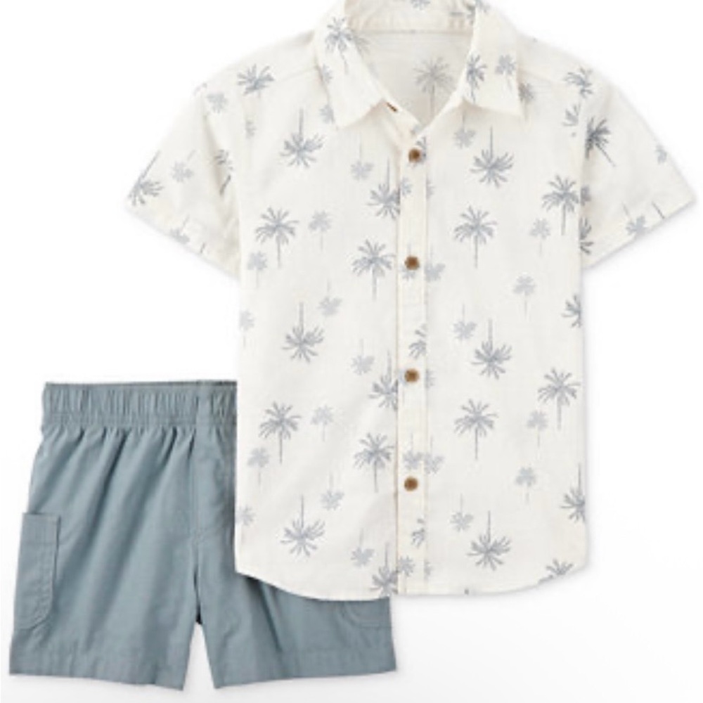 Toddler Boys Carter's 2-Piece Palm Tree Print Short Sleeve Shirt & Shorts Set
